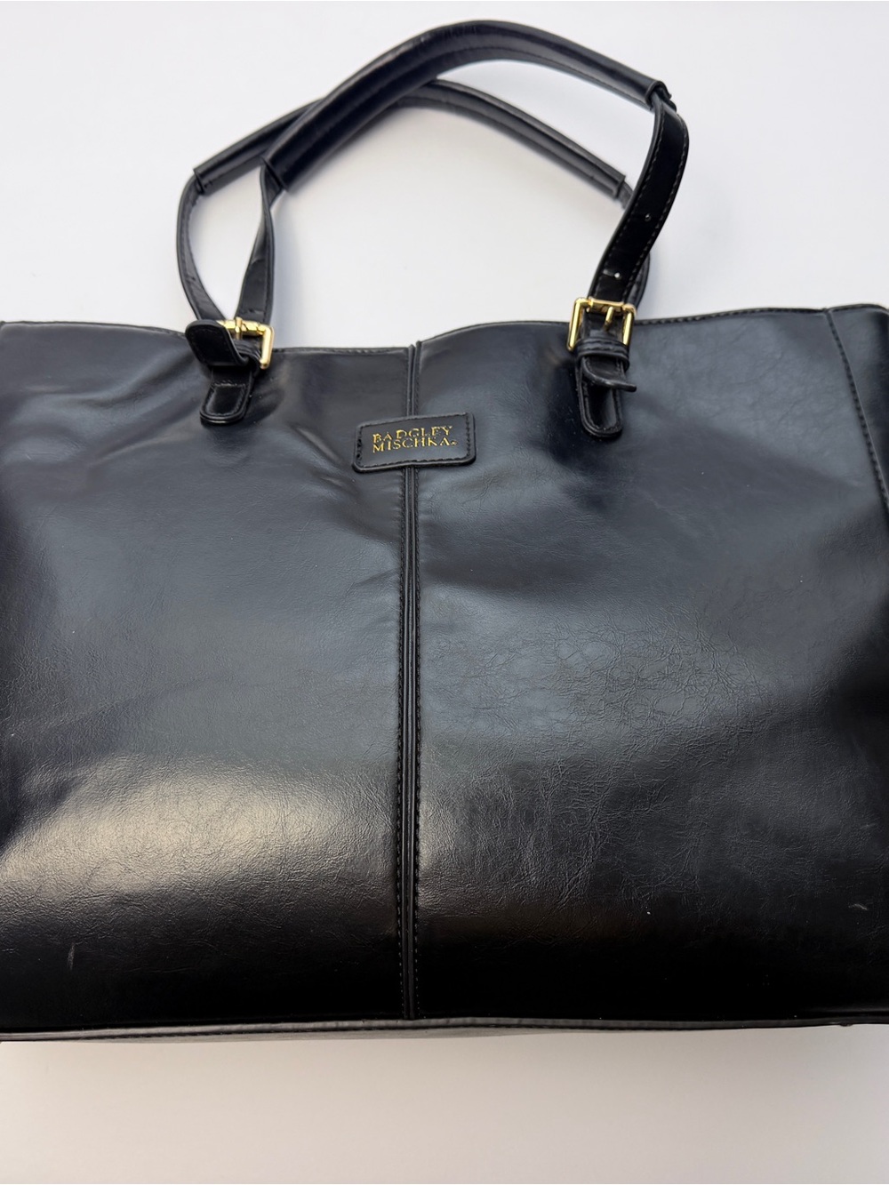 Badgley Mischka Women’s Black Tote Bag Large Shoulder Bag Leather Work Travel